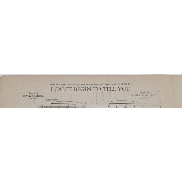Vintage Sheet Music 1945 I Can't Begin To Tell You Dolly Sisters Piano Vocal - Picture 2 of 4